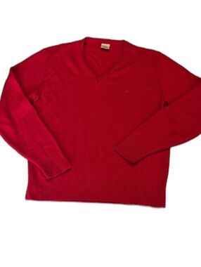 VTG Pierre Cardin Men's Bright Red V-Neck Sweater Size L Lightweight Preppy
